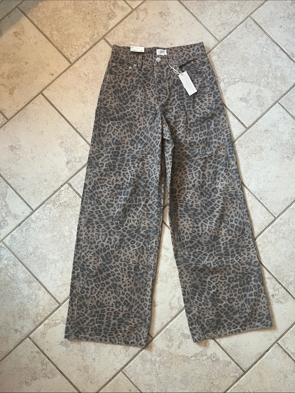Z Supply Taupe and Black Leopard Wide-Leg Jeans
